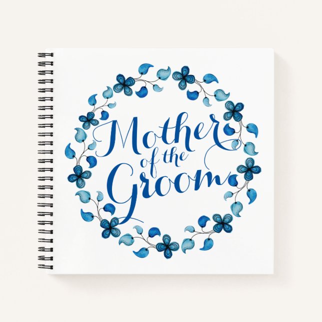 Mutter des Groom Blue Floral Wedding Notebook Notizbuch (Vorderseite)