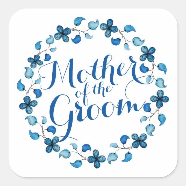 Mutter des Groom Blue Floral Wedding Sticker (Vorderseite)