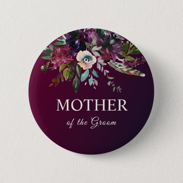 Mutter des Groom Burgund Blumenstrauß Button (Vorderseite)