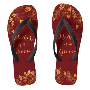 Mutter des Groom Dark Burgundy & Gold Foliage Flip Flops