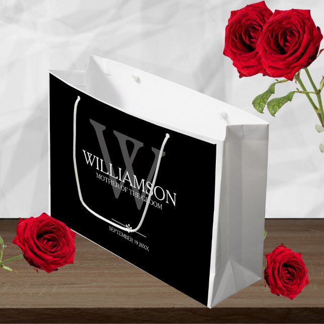 Mutter des Groom-Hochzeitgeschenke Monogram-Elegan Große Geschenktüte (Fabulous "Mother Of The Groom" Wedding Gift. Monogram, Name & Date. Elegant Large Black Gift Bag.)
