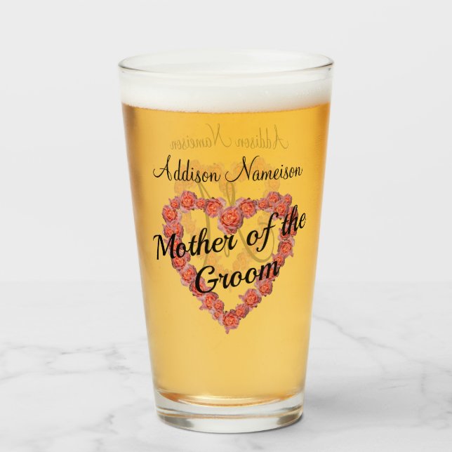 Mutter des Groom Wedding Floral Heart Monogramm Glas (Rückseite (gefüllt))
