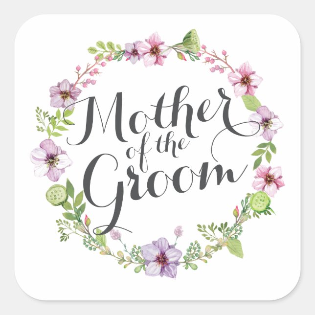 Mutter des Siegels "Groom Elegant Wreath Sticker" Quadratischer Aufkleber (Vorderseite)