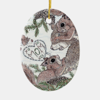 Mutter Eichhörnchen und Kits Keramik Ornament