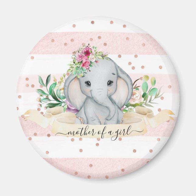 Mutter eines Mädchens - Baby Elefant und Blume Magnet (Vorne)