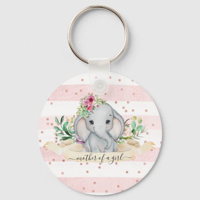 Mutter eines Mädchens - Baby Elefant und Blume Schlüsselanhänger (Vorderseite)