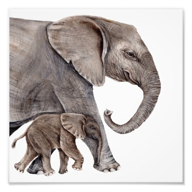Mutter Elefant mit Baby Elephant Foto Art Print (Vorne)