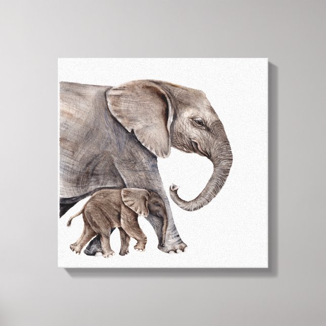 Mutter Elefant mit Baby Elephant Leinwand (Vorderseite)
