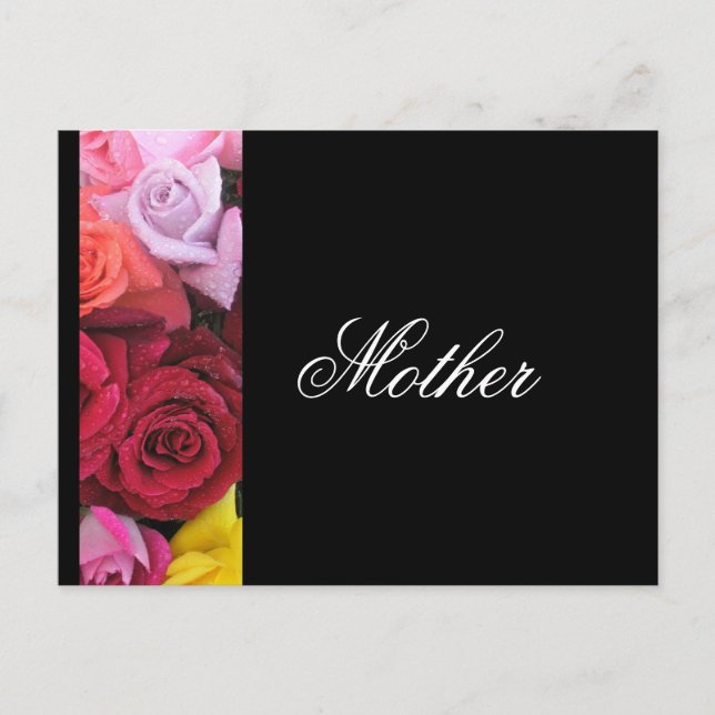Mutter Elegante Rose Gruß Postkarte schwarz (Vorderseite)