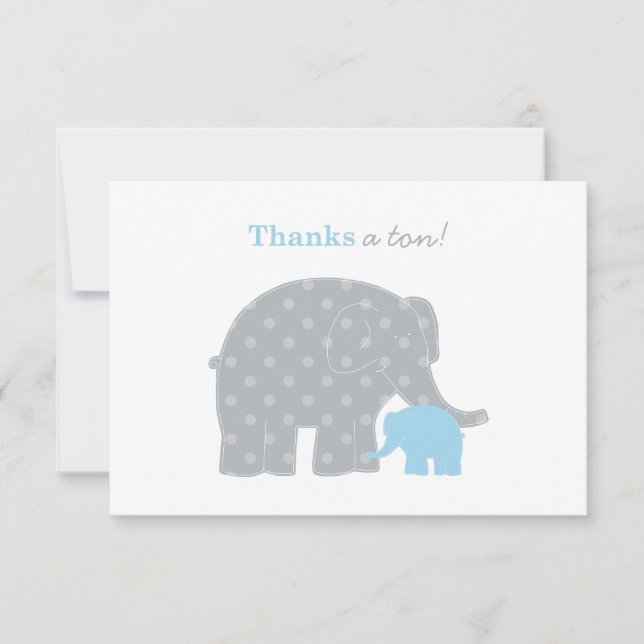 Mutter Elephant Blue Gray Dots Baby Dusche Dankeskarte (Vorderseite)