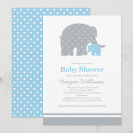 Mutter Elephant Blue Gray Dots Baby Dusche Einladung