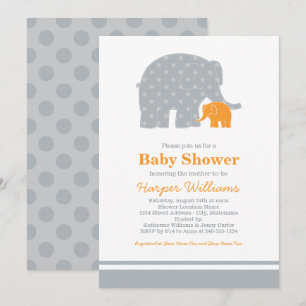 Mutter Elephant Orange Grey Dots Baby Dusche Einladung