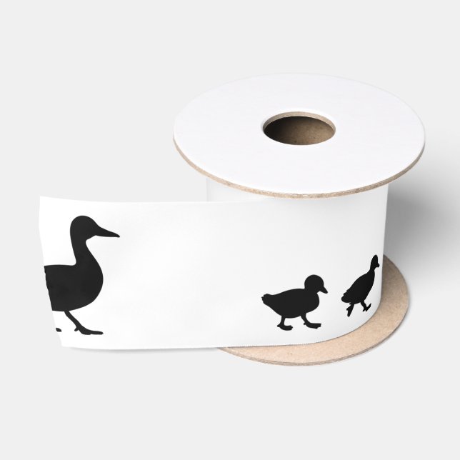 Mutter-Ente und Entlein-Silhouette 3" Satinband (Spule)