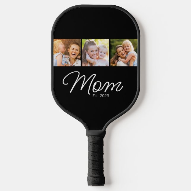 Mutter etablierte Schrift Schwarz 3 Foto Pickleball Schläger (Vorderseite)