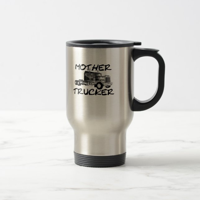 MUTTER-FERNLASTFAHRER - SCHWARZES U. WEISS REISEBECHER (Rechts)
