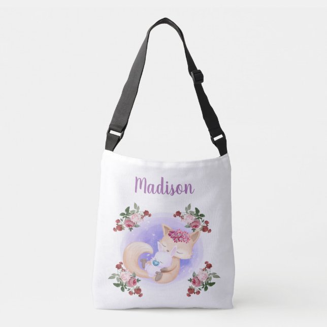 Mutter Fox Hug Baby Bunny Rabbit Tragetaschen Mit Langen Trägern (Vorderseite)