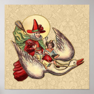 Mutter Gans Kind Antiquität Illustration Poster