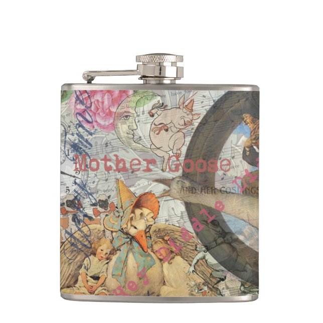 Mutter-Gans-Reim-Fairy-Tale Flachmann (Vorderseite)