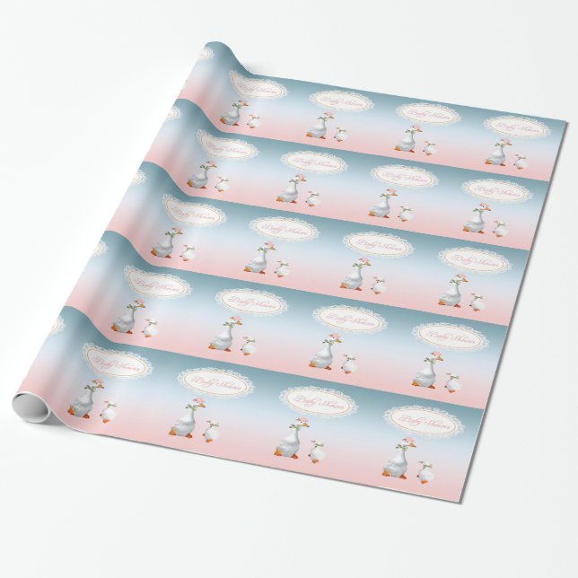 Mutter Gans-tragende Mütze u. Gläser mit Baby Geschenkpapier (Ungerollt)