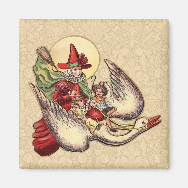Mutter Gänse Kinderantike Illustration Magnet (Vorne)