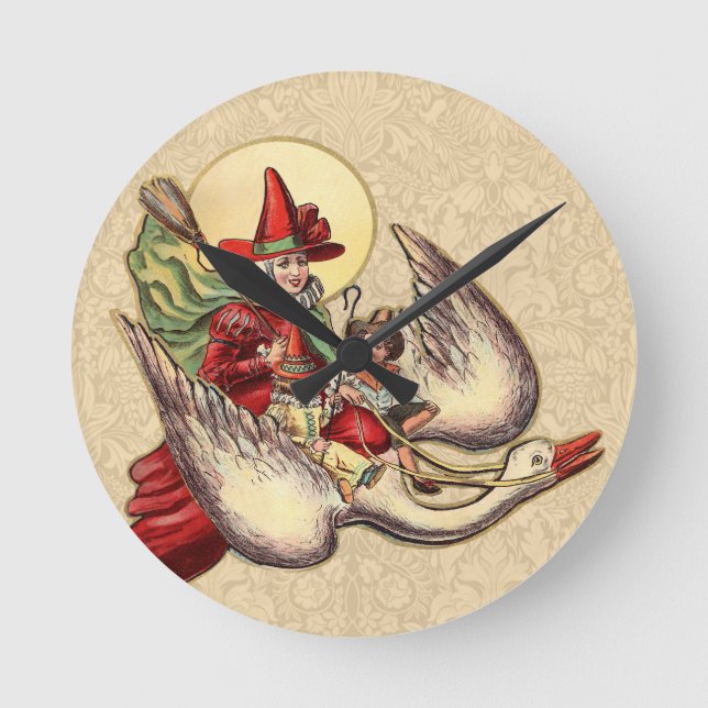 Mutter Gänse Kinderantike Illustration Runde Wanduhr (Vorderseite)