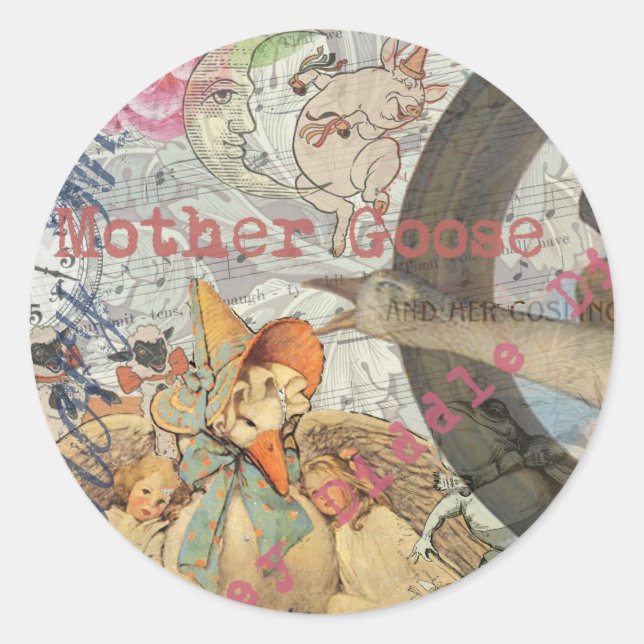 Mutter Gänse Kinderzimmer Rhyme Fairy Tale Runder Aufkleber (Vorderseite)