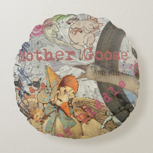 Mutter Gänse Kinderzimmer Rhyme Fairy Tale Rundes Kissen (Vorderseite)