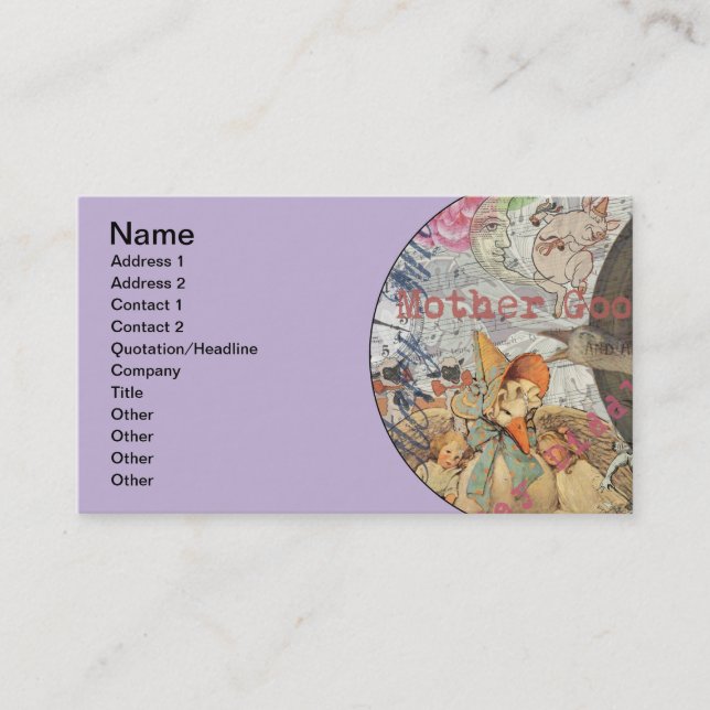 Mutter Gänse Kinderzimmer Rhyme Fairy Tale Visitenkarte (Vorderseite)