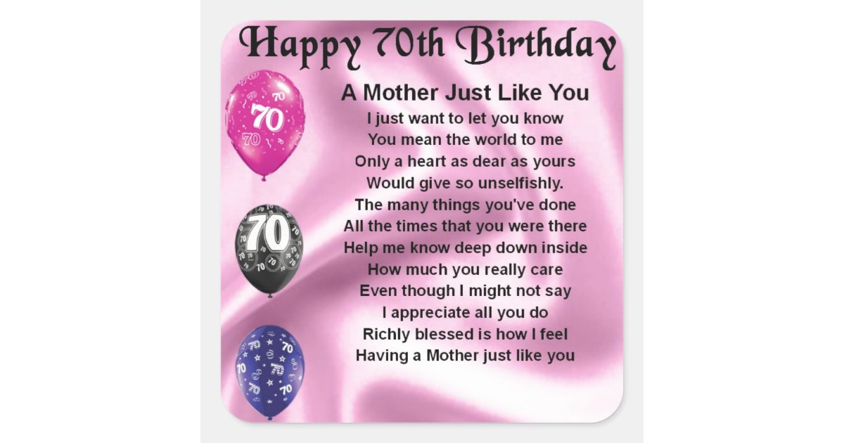Mutter Gedicht 70 Geburtstag Quadratischer Aufkleber Zazzle Ch