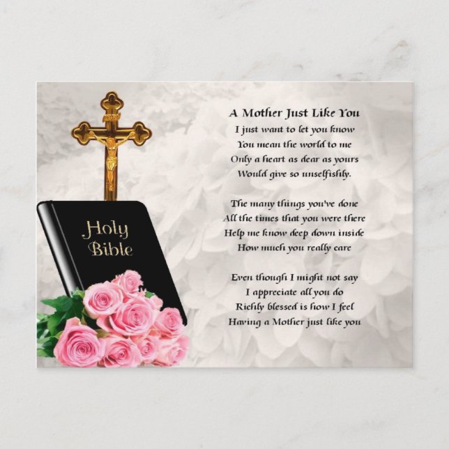 Mutter Gedicht - Bibel und Rose Postkarte (Vorderseite)