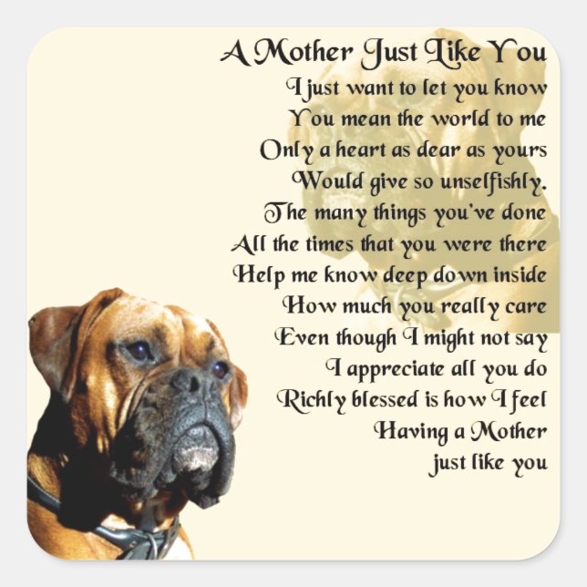 Mutter Gedicht - Boxer Dog Design Quadratischer Aufkleber (Vorderseite)