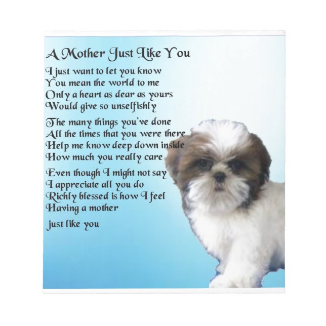 Mutter Gedicht - Shih Tzu Design Notizblock (Vorderseite)