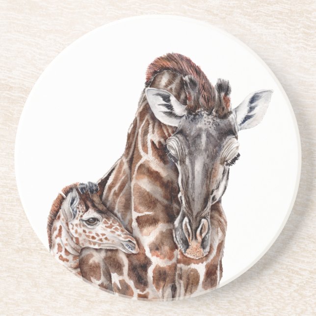 Mutter Giraffe mit Baby Giraffe Sandstein Untersetzer (Vorne)
