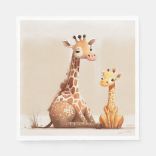 Mutter Giraffe mit Kind im Wasser Serviette