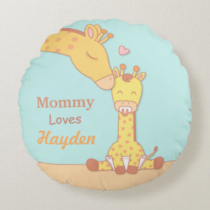 Mutter-Giraffe und Baby-Kalb-Nursery-Zimmerdekor Rundes Kissen