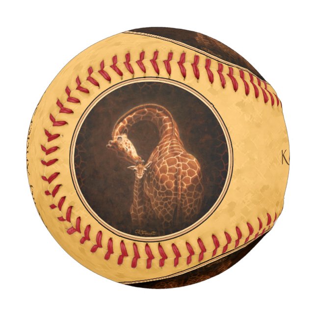 Mutter Giraffe und Niedliche Baby-Runde-Grenze Baseball (Vorderseite Links)