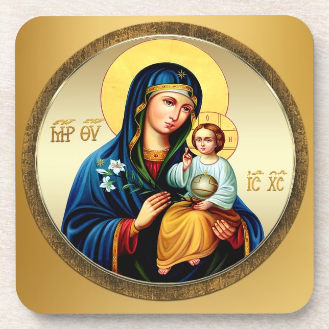 Mutter Gottes, Jungfrau Maria Getränkeuntersetzer (Vorderseite)