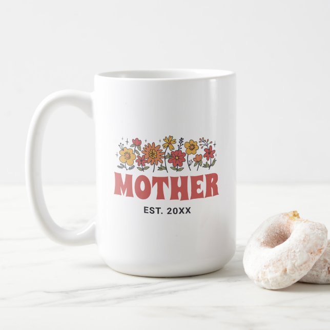 Mutter Groovy Blume Vintager Muttertag Kaffeetasse (Mit Donut)