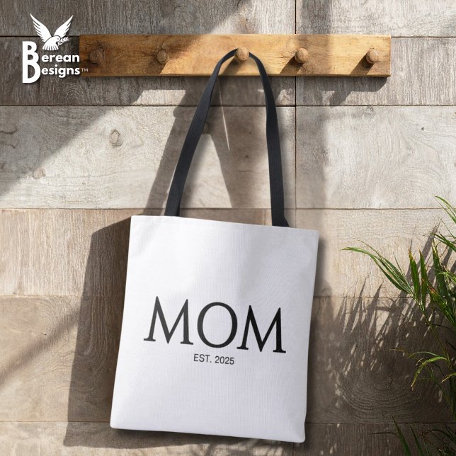 Mutter gründete neue Muttergeschenk Tasche (MOM ESTABLISHED Tote Bag with customizable year. Ideal gift for Mother's Day and mom groups.)