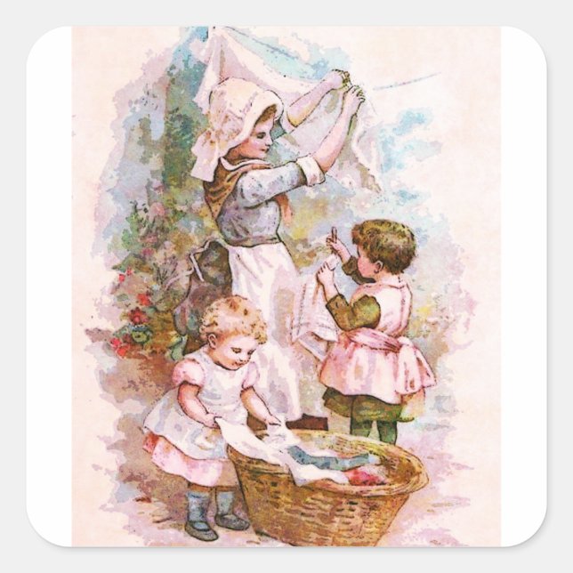 MUTTER HELPERS AM LAUNDRY TAG QUADRATISCHER AUFKLEBER (Vorderseite)