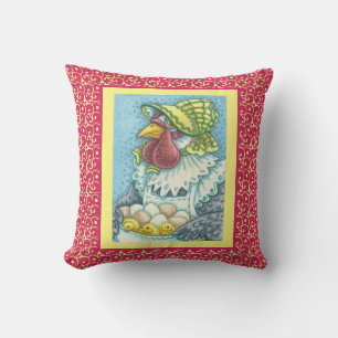 Mutter Hen, Eier & Küken CHICKEN DURCH PILLOW Rot Kissen