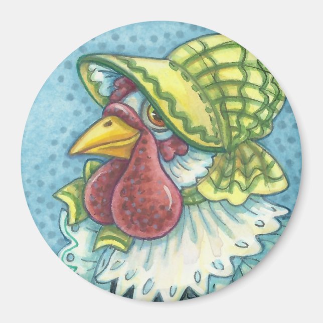 Mutter Hen, SONNENBONNET, CHICKEN FARM MAGNET Rund (Vorne)