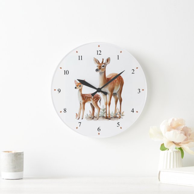 Mutter Hirsche und Kinderzimmer Wall Clock Große Wanduhr (Zuhause)