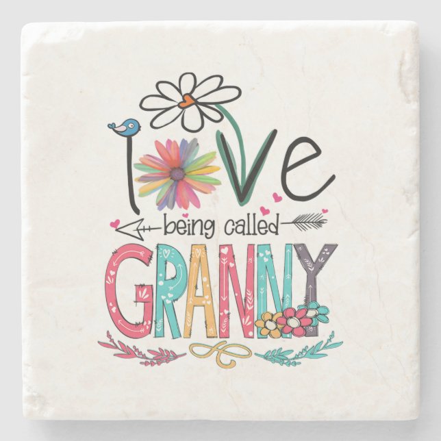 Mutter I Liebe heißt Granny Sonnenblume Geburt Steinuntersetzer (Vorderseite)