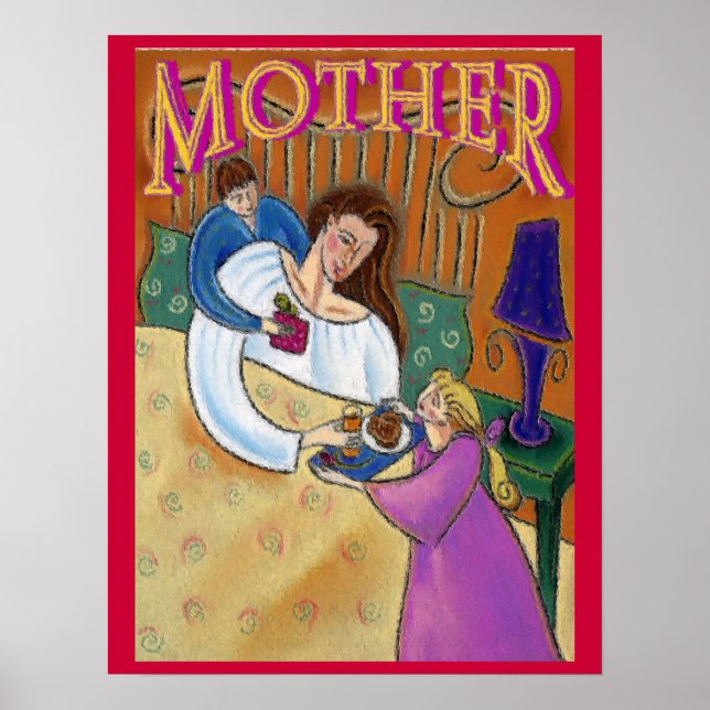 Mutter im Bett Abstrakt Poster (Vorne)