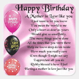 Mutter im Gedicht "Gesetz" - Happy Birthday Quadratischer Aufkleber