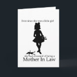 Mutter im Gesetz Geburtskarte Karte<br><div class="desc">Draußen hat die Silhouette eines kleinen Mädchen Inside: Glücklichen Geburtstag zu einer natürlichen geborenen Mutter in Recht (Innentext kann geändert werden). Das ist die Zunge in Wange, denn soweit ich weiß - niemand träumt davon, eine Mutter im Gesetz zu sein. Ein lustiges Geschenk für MIL's von ihren Freunden oder vielleicht...</div>