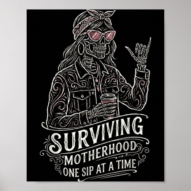 Mutter Kaffee Lustiger Spruch Mutter Skelett Mama  Poster (Vorne)