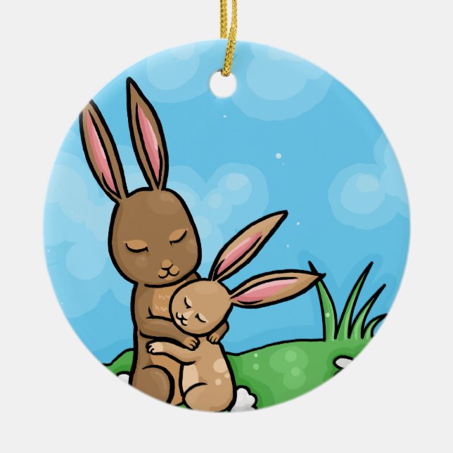 Mutter-Kaninchen und Baby-Häschenumarmung Keramikornament (Vorne)