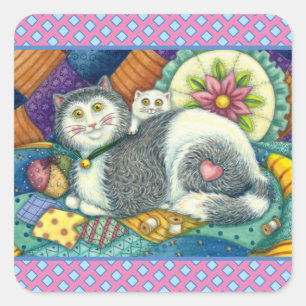 MUTTER KATZE & KÜCHE, PFLANZCHENWERKE, PINZUSHION QUADRATISCHER AUFKLEBER